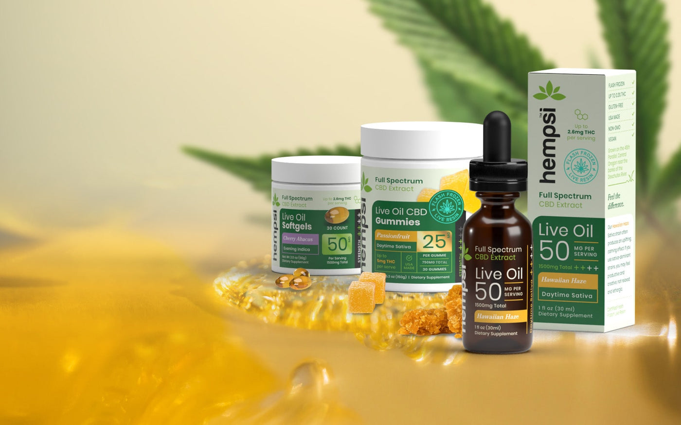 Premium Full Spectrum Flash Frozen Live Oil CBD + THC Extract products contain the full benefits of the hemp plant. With Hempsi Live Resin CBD products you will feel the difference.