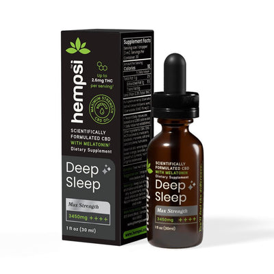 Full Spectrum CBD + THC Deep Sleep Tincture with Melatonin | 25mg CBD Live Oil | 30mg CBN | 60 mg CBG | 2.6mg THC - Hempsi