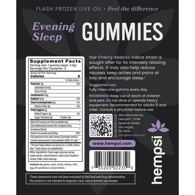 Full Spectrum Live Oil CBD + THC Gummies for Evening Sleep | 25mg CBD | 5mg THC (per serving) - 5 count - Hempsi
